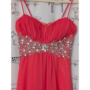 B Darlin Prom Dress Womens 5/6 Pink Peach Rhinestone Spaghetti Strap Formal Y2K